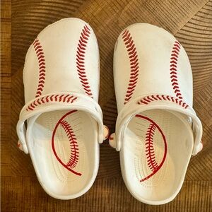 CROCS White and Red Baseball Slippers